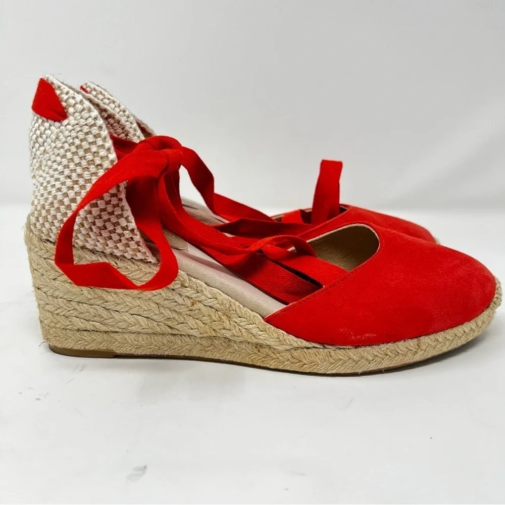 Boden Red Espadrille Wedges with Cream Accents